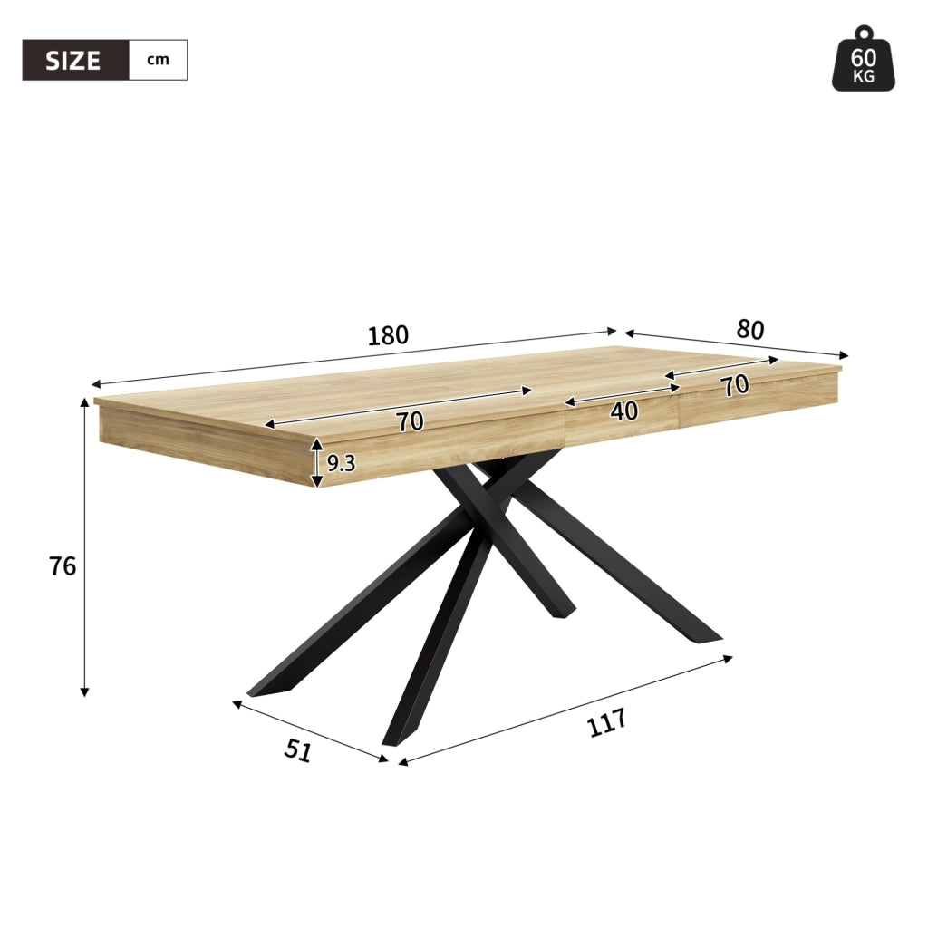 Tavolo da pranzo allungabile 140-180 cm; MDF; rovere