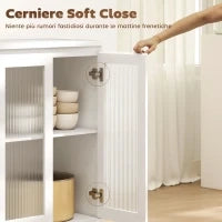 Credenza Buffet in Legno con 4 Cassetti e Armadietto con Ante in Vetro e Ripiani Regolabili, 120x40x91 cm, Bianco