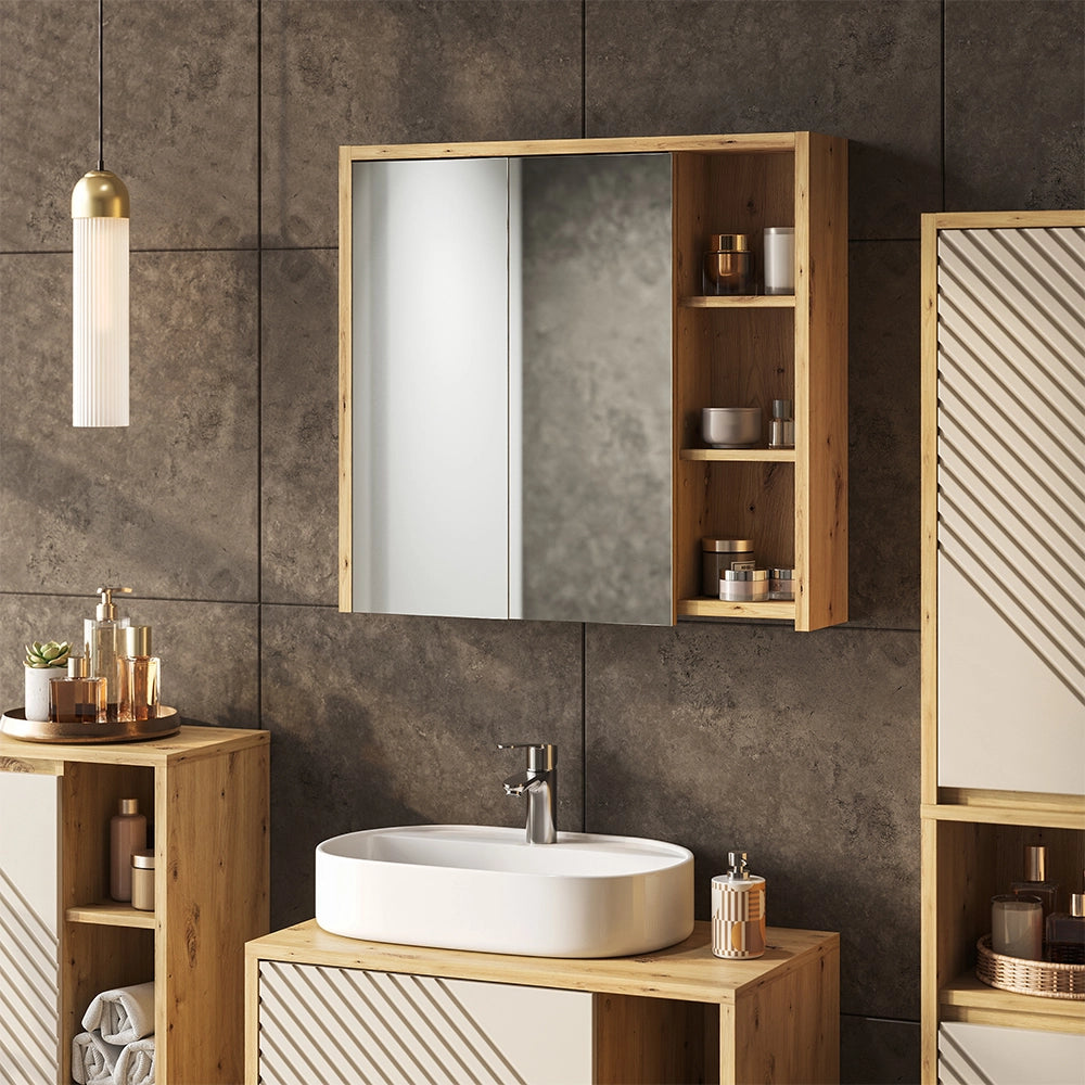 Specchio contenitore bagno Viola Cachemire/Rovere artigianale 80 x 75 cm Vicco