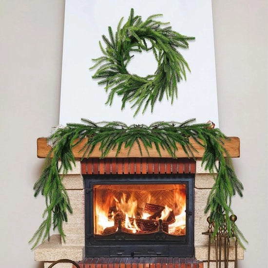 Decorazione di Natale a 180cm con Pino di Norfolk Garland di Finto Verde Artificiale per Decorazione di Interno Festiva.
