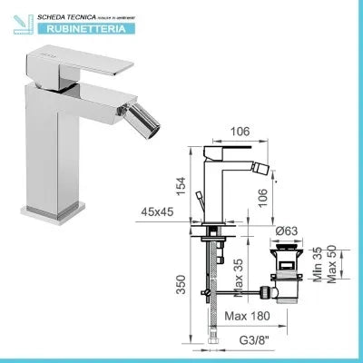 Set miscelatori lavabo alto bidet e doccia 2 vie cromati serie Italia