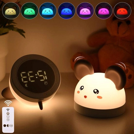 Lampada da Notte con Alarme Radiologico LED Sveglia con Illuminazione Graduale e Funzione di Riposo, 2 Allarmi, 8 Suoni e 7 Colori, FM, USB Ricaricabile