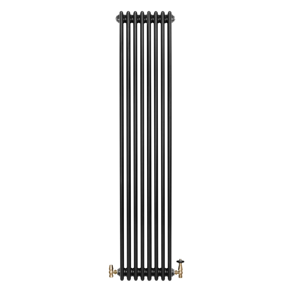 Radiatore Tradizionale 4 Colonne Verticale Riscaldamento Nero & Valvole 1800x380 mm