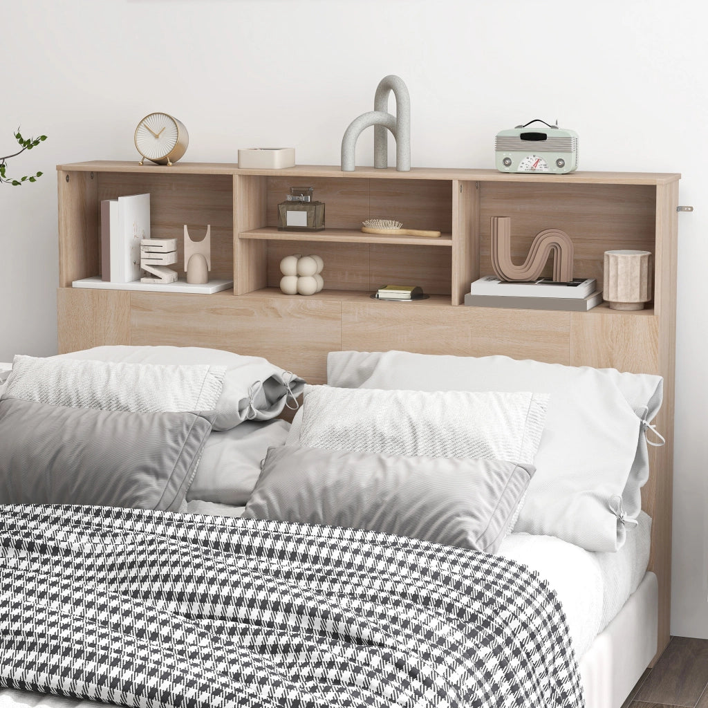 Testiera con contenitore e 4 ripiani aperti ¨C Zephmum ¨C Effetto legno naturale 140x19x103.5 cm