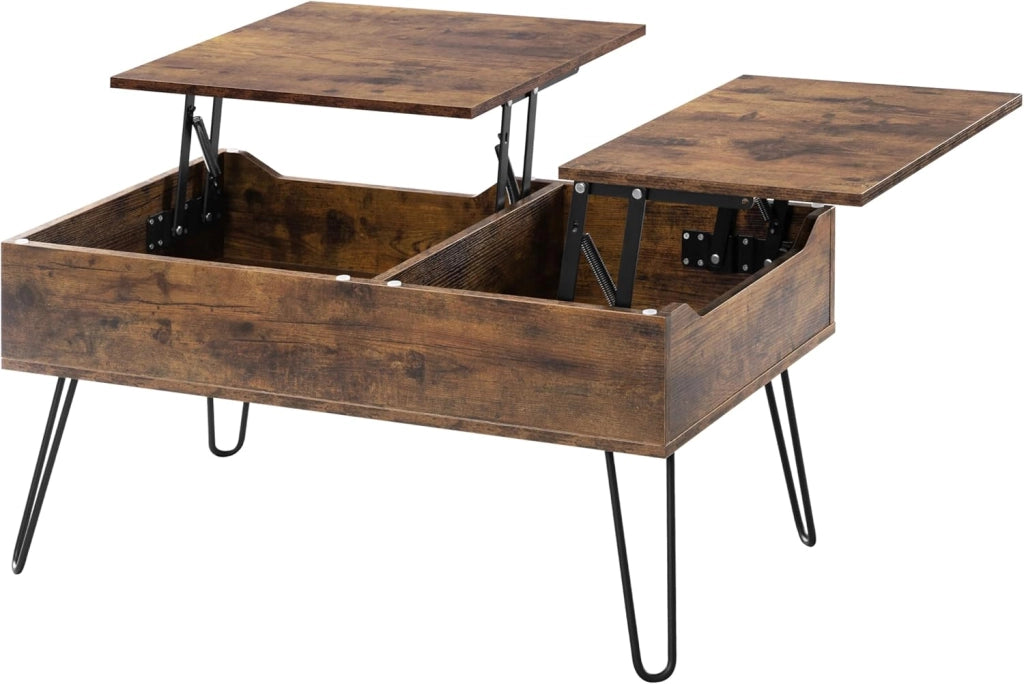 WOLTU Tavolino da Caffè Sollevabile, Tavolino da Divano con Scomparto Nascosto, Tavolino da Salotto Industriale, Tavolino da Soggiorno con Gambe in Metallo, Marrone vintage, BTS14shm