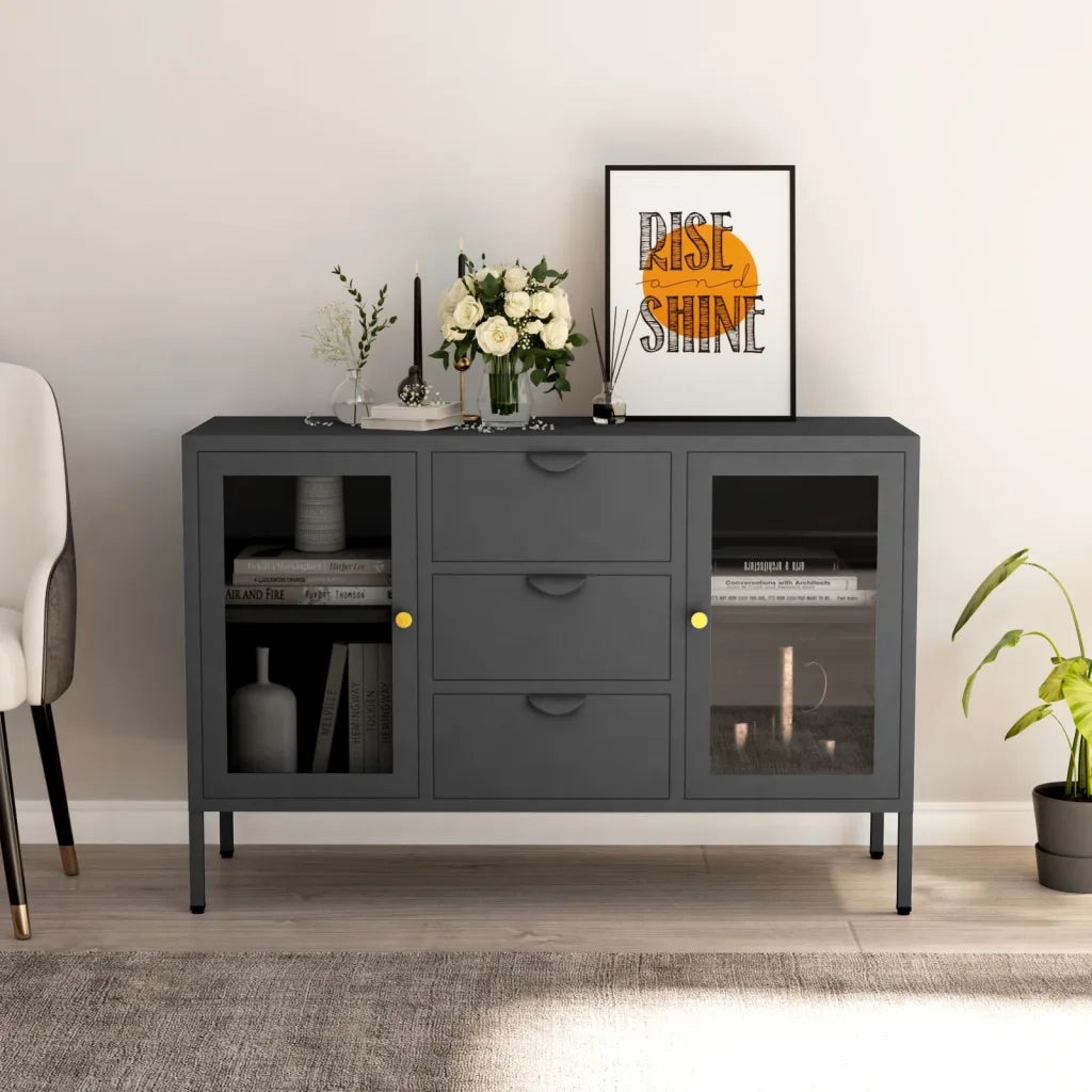 Credenza | Madia | Buffet da pranzo | Armadio da pranzo Antracite 105x35x70 cm in Acciaio e Vetro Temperato
