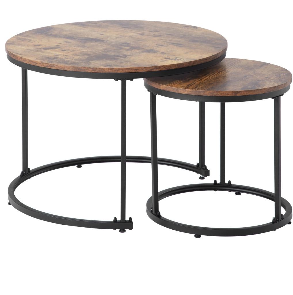 Set di 2 tavolini da caffè rotondi impilabili; MDF marrone; 50 x 70;5 cm e 45;5 x 44 cm