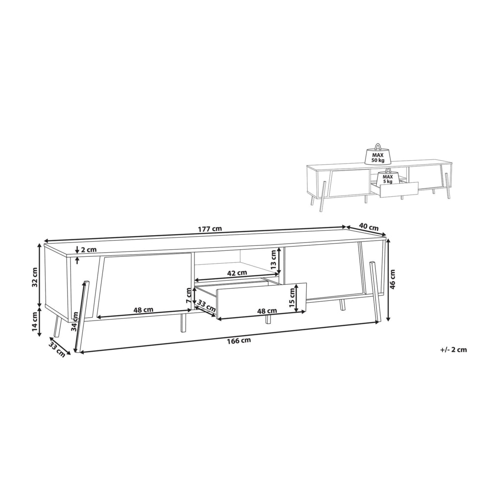 Mobile TV effetto cemento e gambe in metallo Bianco fino a 75ʺ con 1 cassetto e 2 armadi in stile industriale
