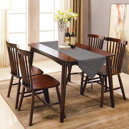 Tavolo da pranzo, grigio, 32 x 270 cm, design moderno, innovativo, liscio, in lino, lavabile, tavolo da pranzo di alta qualità, disegno di orzo per sala da pranzo, festa, vacanza, decorazione.