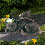Statua di Gatto Addormentato con Farfalla Luminosa per Memoria di Animali da Compagnia Ornamento da Giardino con Fonte di Luce Solare per Cimitero di Animali da Compagnia.