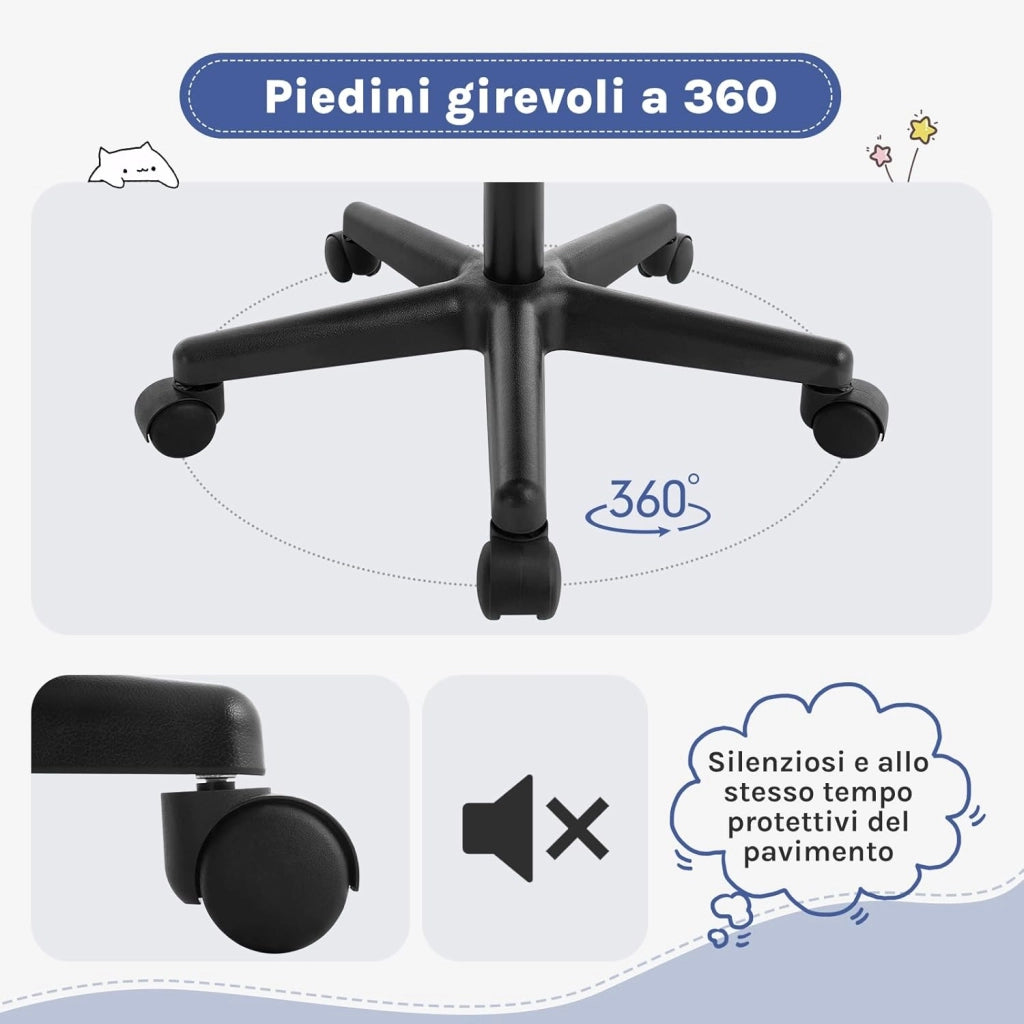 Sedia da Scrivania per Bambini, Sedia da Studio Girevole, Sedie Ergonomica con Ruote, Tessuto a Rete Traspirante, Sgabello Girevole con Schienale Regolabile Automaticamente, Blu, K0005BS