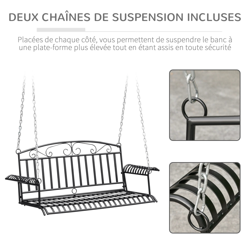 Panchina 2 Posti Sospesa per Giardino in Metallo ¨C zephmum ¨C 137x58x52 cm Nero