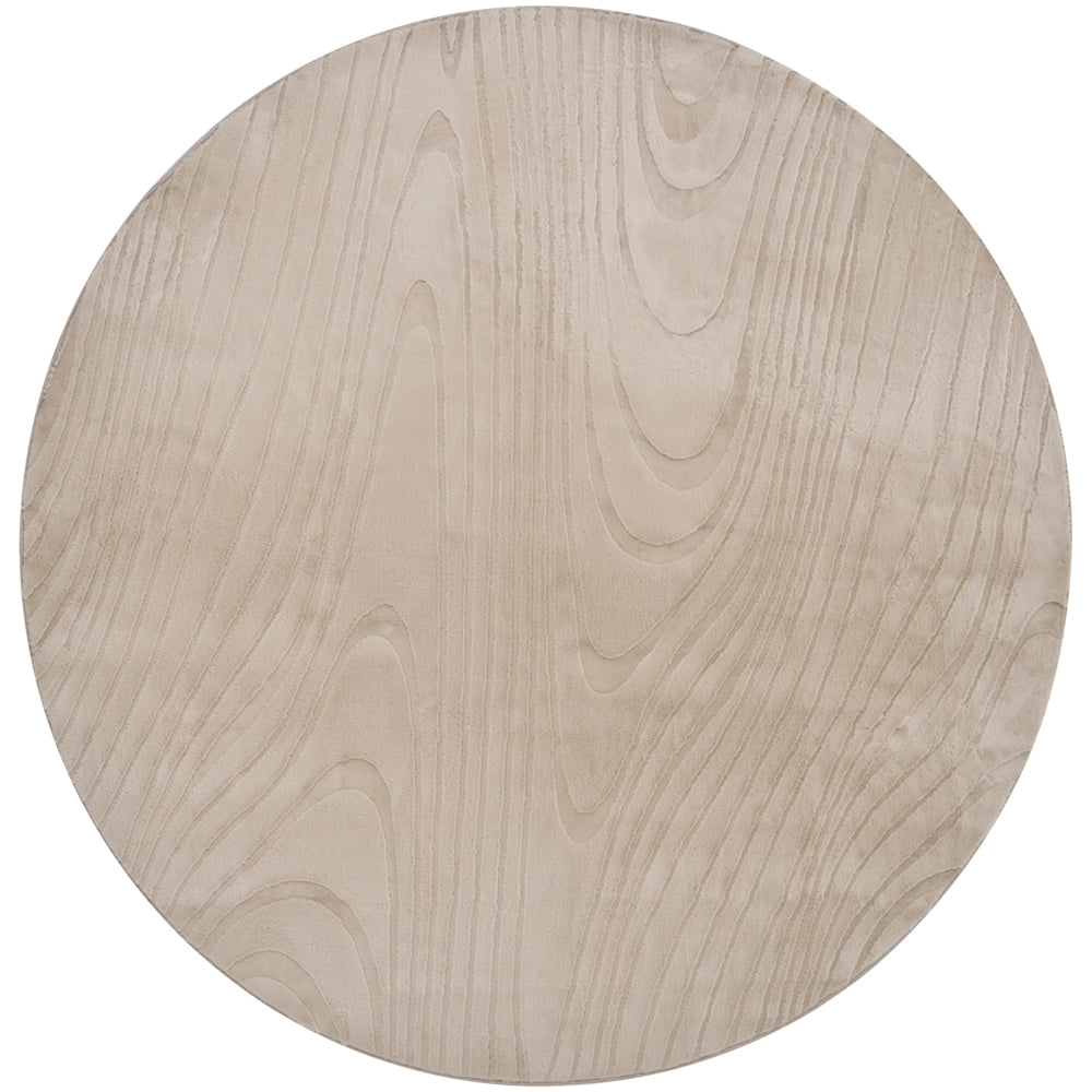 Tappeto in pelliccia sintetica di coniglio beige in poliestere, 160 cm rotondo morbido, a pelo lungo, motivo geometrico