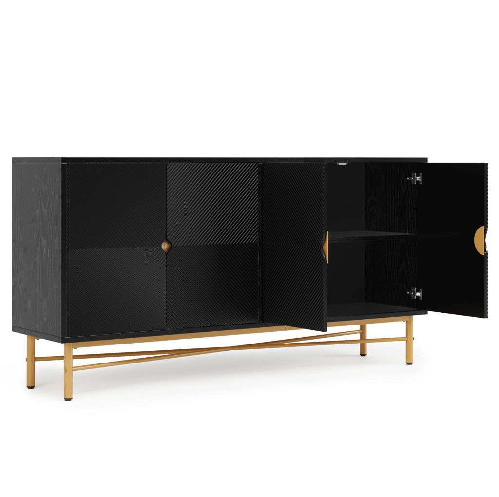 Credenza nera 160 cm a 4 ante con finitura a rilievo