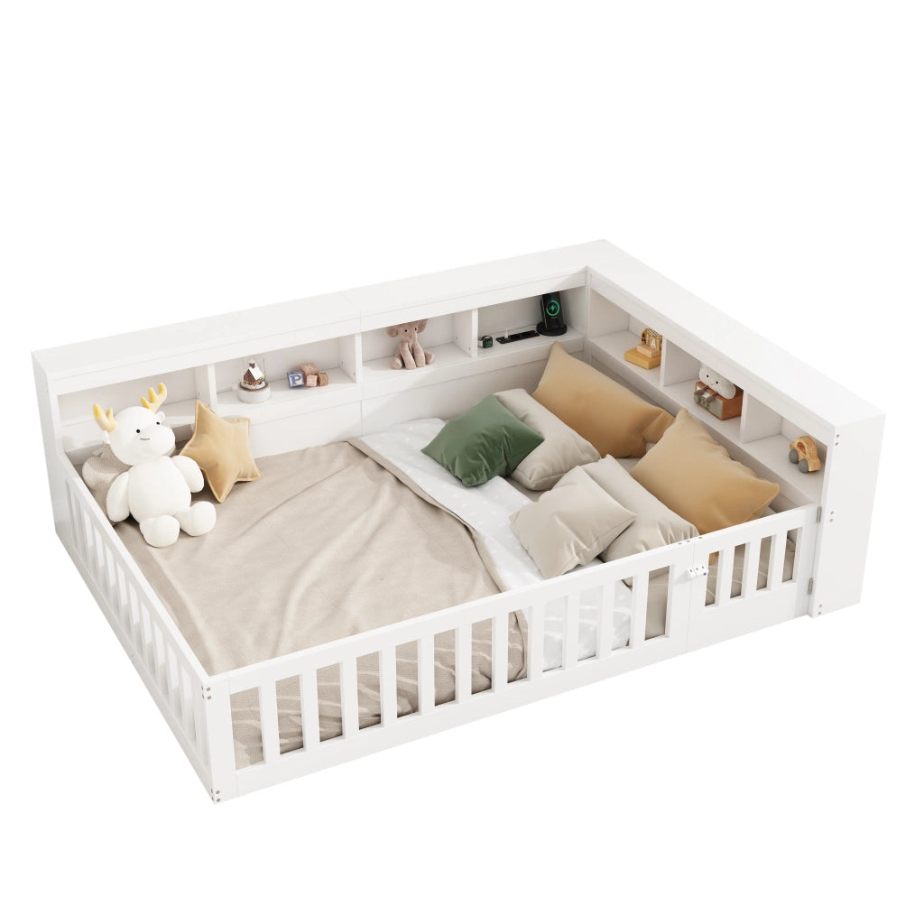 OKWISH Letto a Divano 140×190 cm, Letto Matrimoniale con Contenitore, USB, Presa e Sponda Estraibile, senza Materasso, Bianco