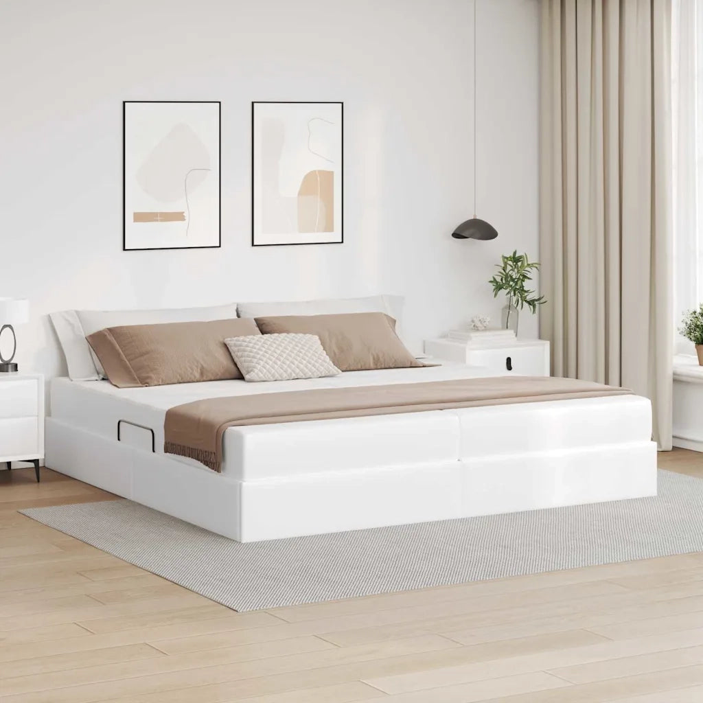 Letto con contenitore e materasso 2 pcs Bianco Pelle 3399625