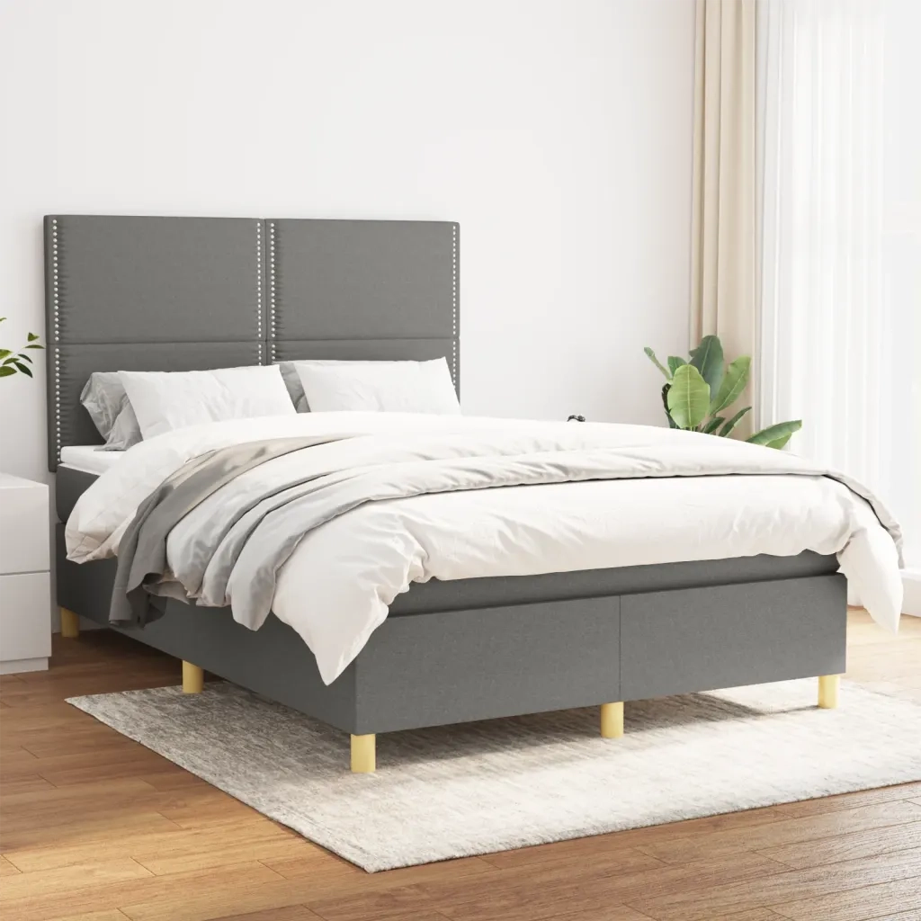 Giroletto a Molle con Materasso Grigio Scuro 140x200cm Tessuto 3142258