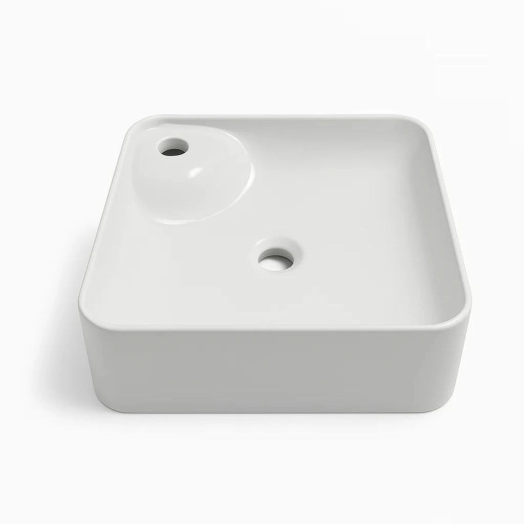 Lavabo quadrato in ceramica bianca da appoggio elegante e funzionale