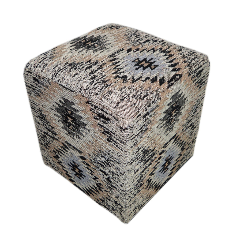 Pouf Solitaire 200 in cotone grigio a trama etnica