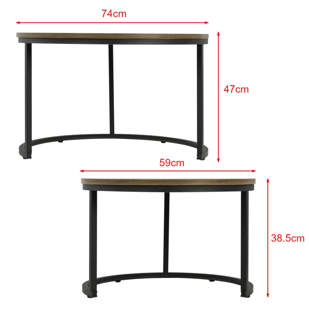 Set Christchurch 2 Tavolini Sovrapponbili con Piani Rotondi - Effetto Legno [en.casa]