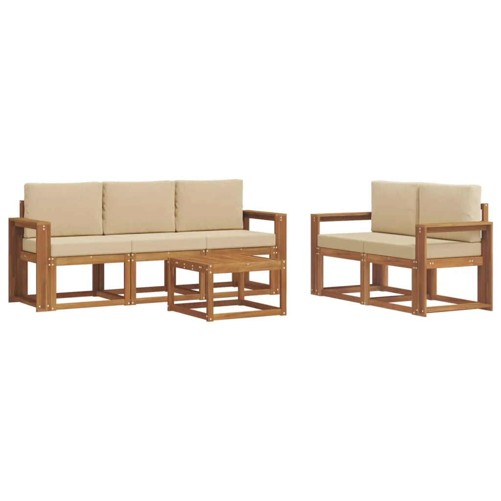 Set di divani da esterno con cuscino 6 pcs Naturale e Beige 3366016