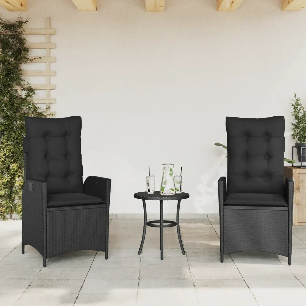Set da Bistr¨° 3 pz | Set Salotto da Giardino con Cuscini Nero in Polyrattan