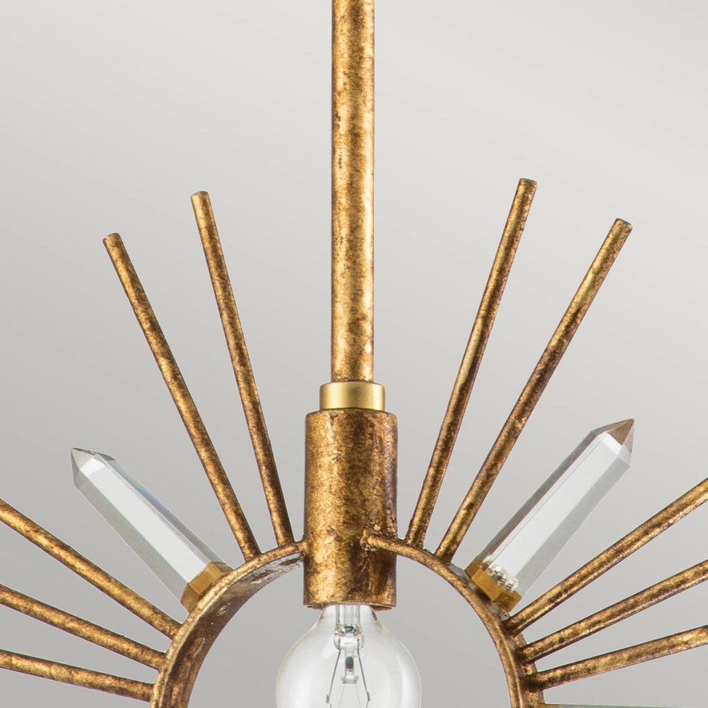 Lampada sospesa Sun King foglia oro cristallo K9 Ø30,5 E27
