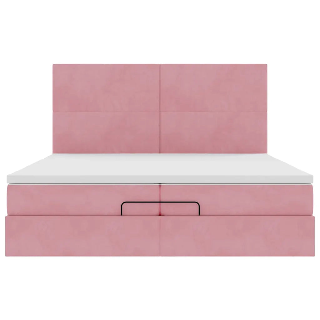 vidaXL Struttura Letto Pouf con Materassi Rosa 200x200 cm Velluto
