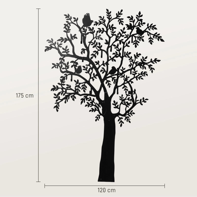 Guardaroba da parete, appendiabiti da parete con design ad albero e uccelli, nero