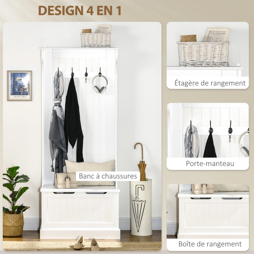 Mobile ingresso con panca, appendiabiti e gancio ¨C zephmum ¨C bianco 71.5x39.5x170 cm