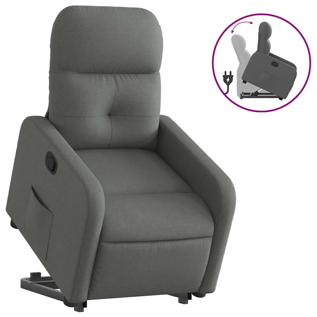 Poltrona | Sedia Relax Alzapersona Reclinabile Grigio Scuro in Tessuto