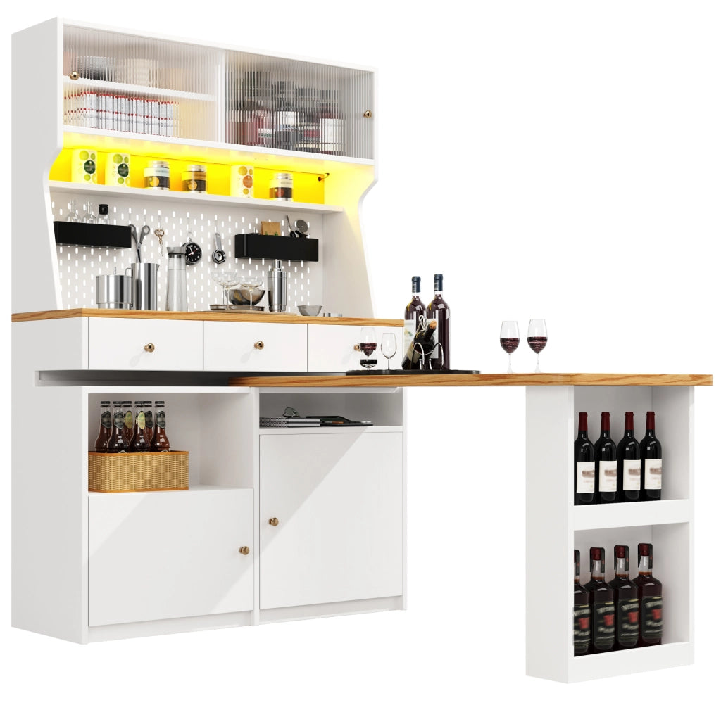Mobile da cucina con piano estraibile LED; 137x45x178 cm; MDF; bianco