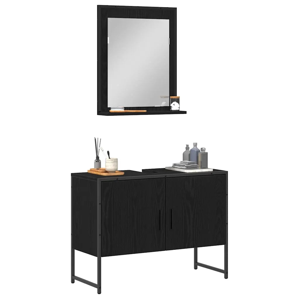 Set di mobili per il bagno 2 pcs Nero Legno multistrato 3334333