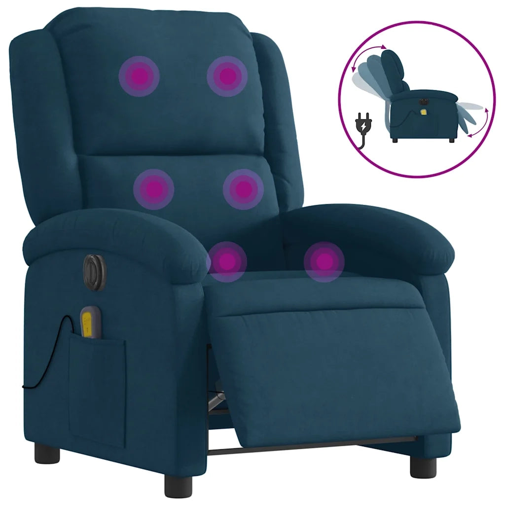 Poltrona Massaggiante Reclinabile Elettrica Blu in Velluto 3204299