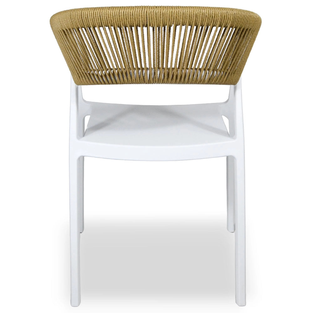 Sedie da Bar Sety in plastica bianca con schienale curvo a corda beige