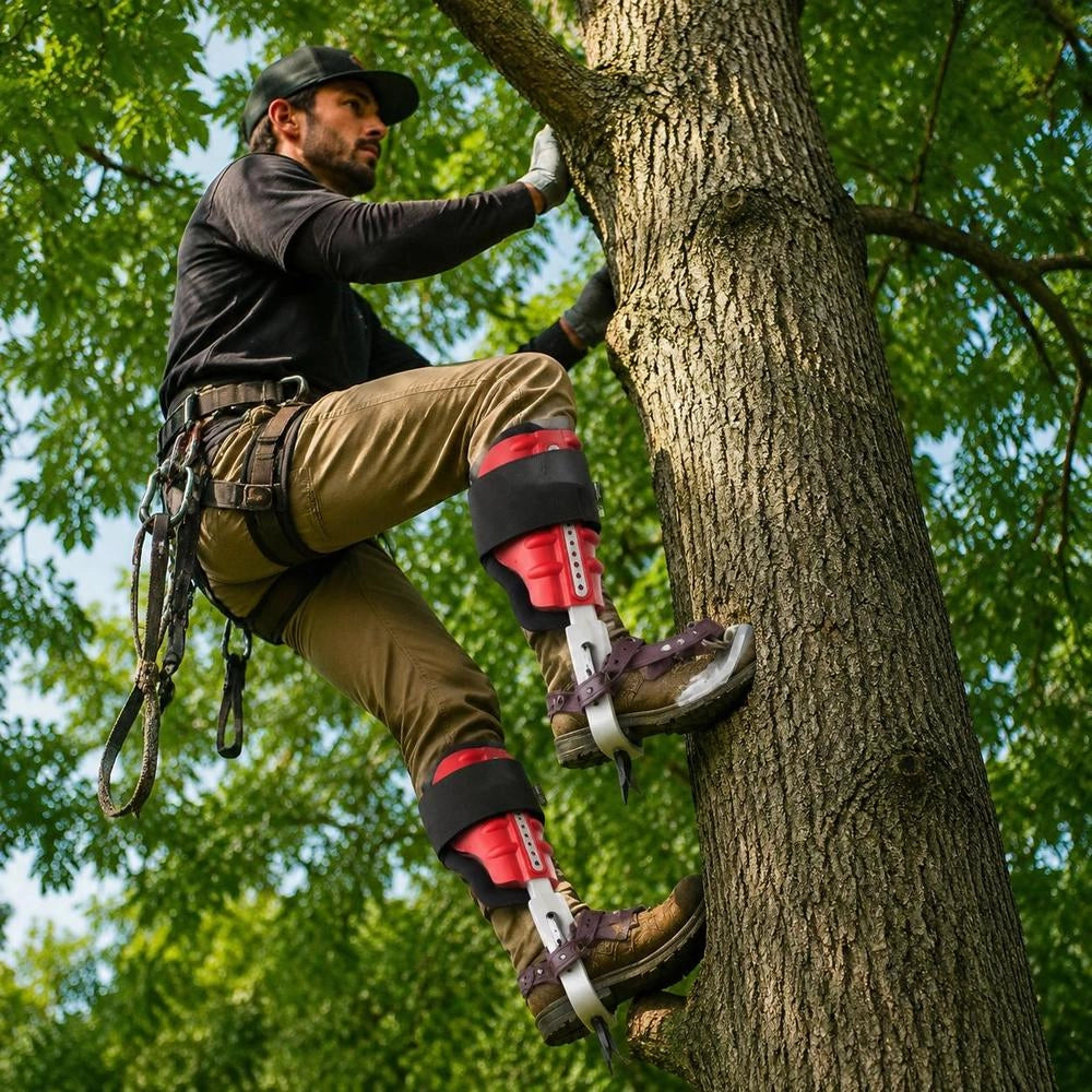 Adjustable Aluminum Tree Climbing Spikes Set With Safety Belt And Rope, 159 Kg Capacity, For Fruit Picking Hunting, Red 40-48.5 Cm