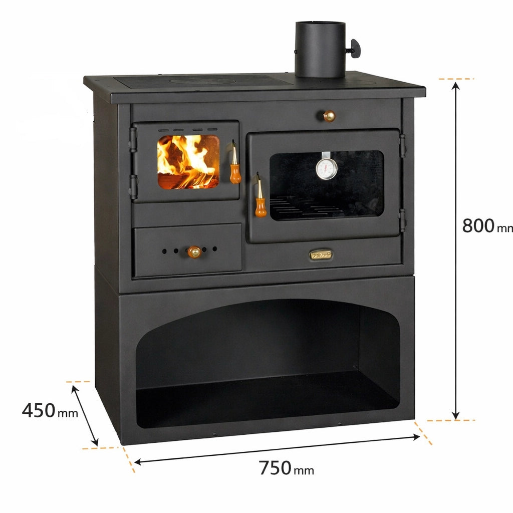 STUFA CUCINA A LEGNA MODELLO PRITY MIA C/FORNO NERA 75x45x80h