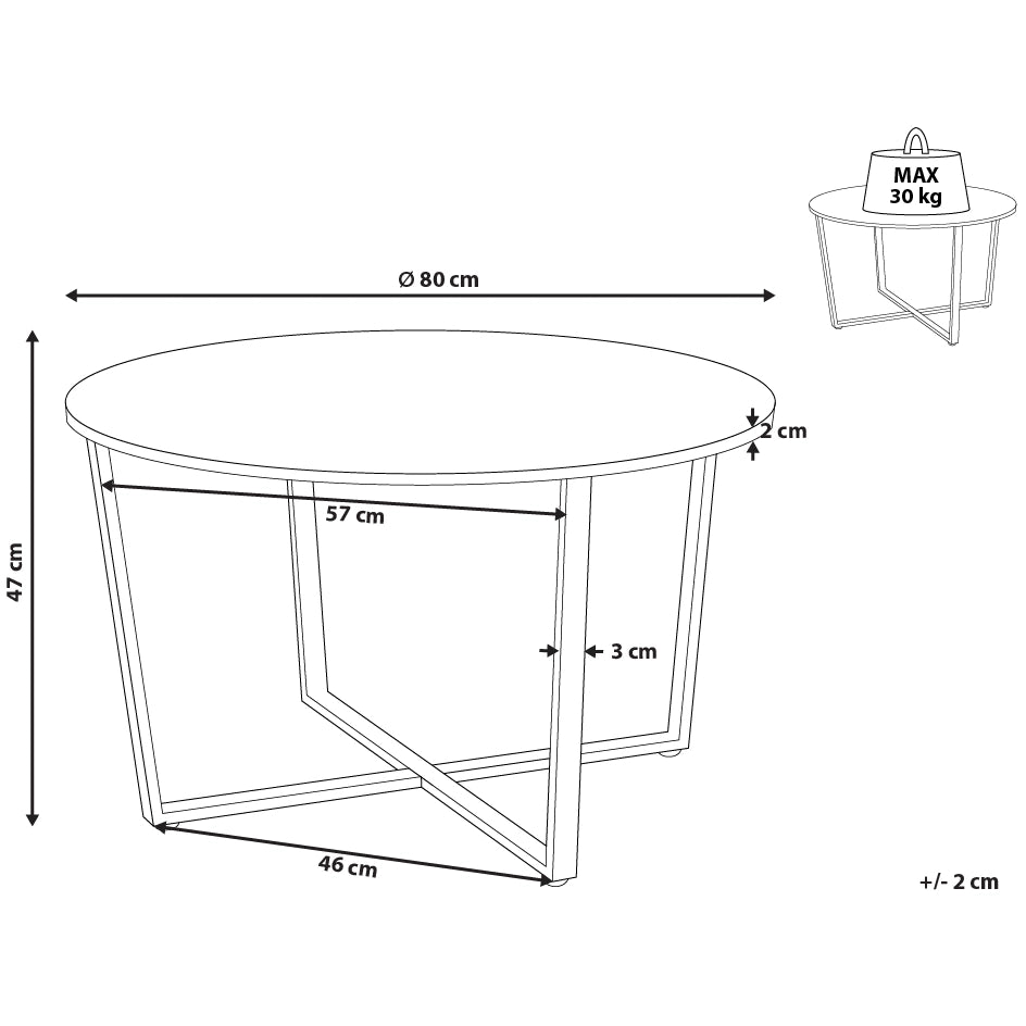 Tavolino da caffè in legno scuro con piano in MDF Nero gambe in metallo 80 cm industriale rotondo soggiorno