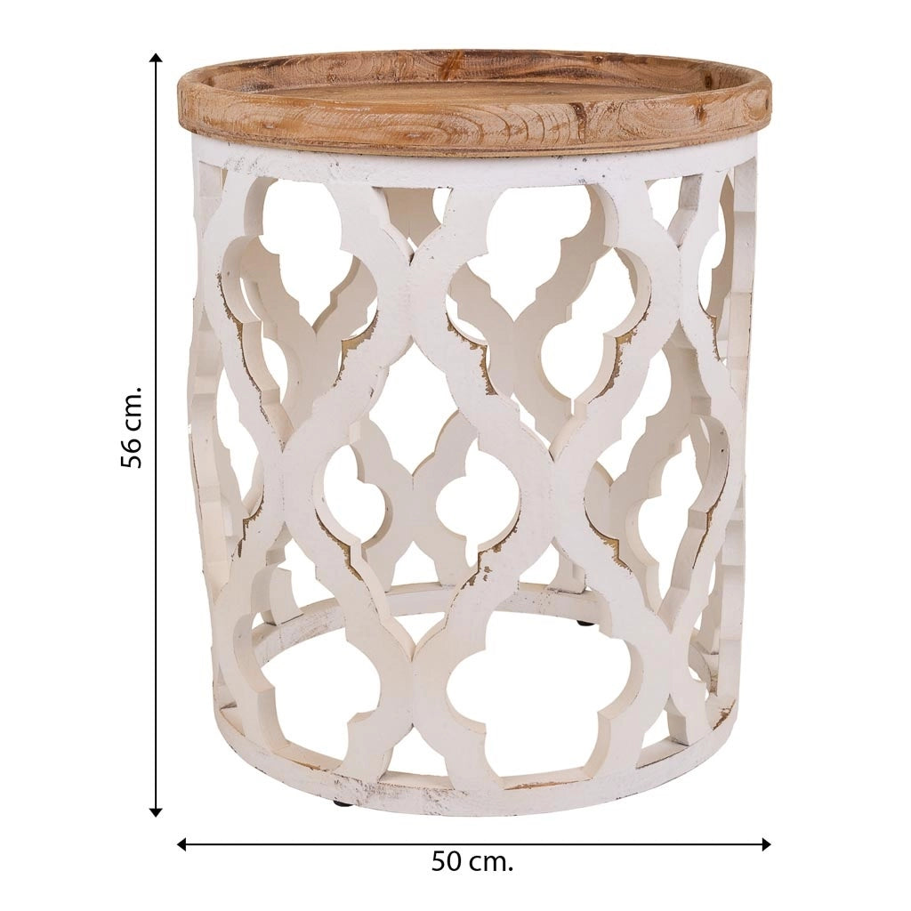 Tavolino in legno intagliato bianco 50x50x56h