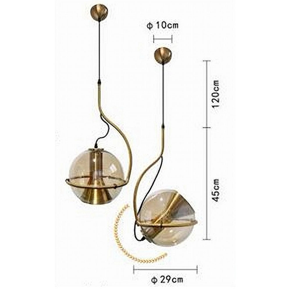 Trade Shop - Lampadario Sfera Vetro Pendente Globo E27 Lampada Orientabile Sospensione Lp-87 - Oro