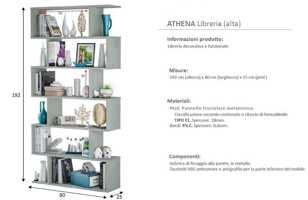 KIT LIBRERIA ATHENA DESIGN  CM 80X25X192H  CEMENTO