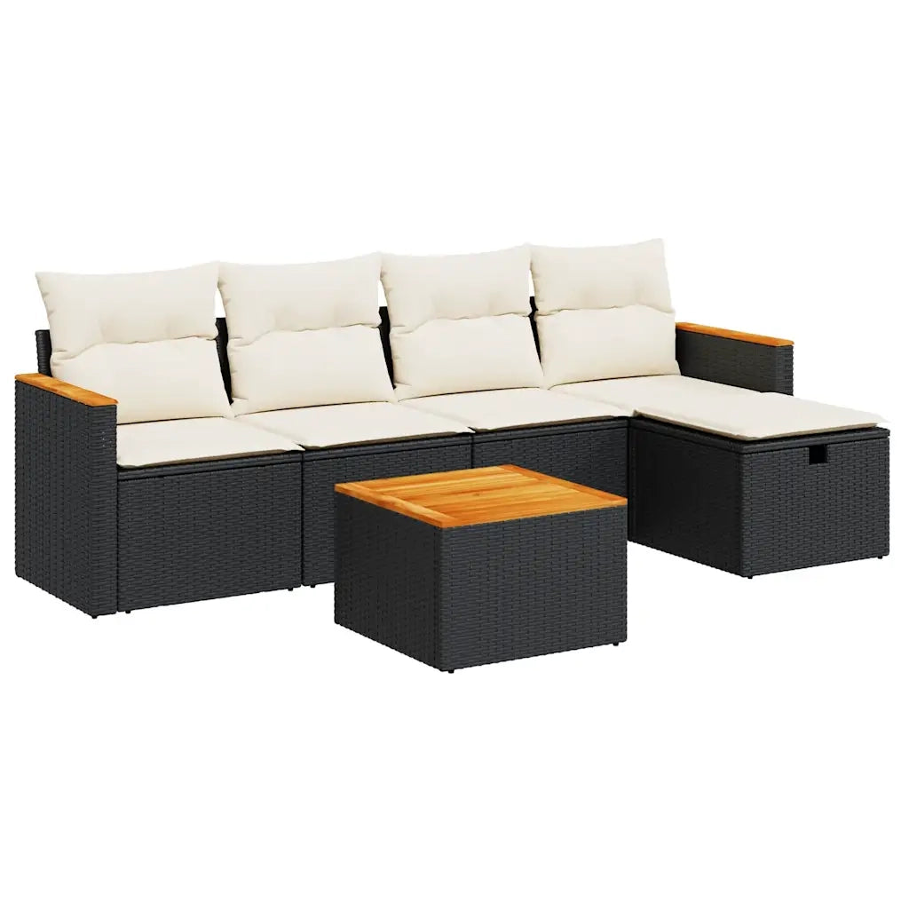 Set Divano da Giardino 6 pz | Set Salotto da Giardino con Cuscini Nero in Polyrattan