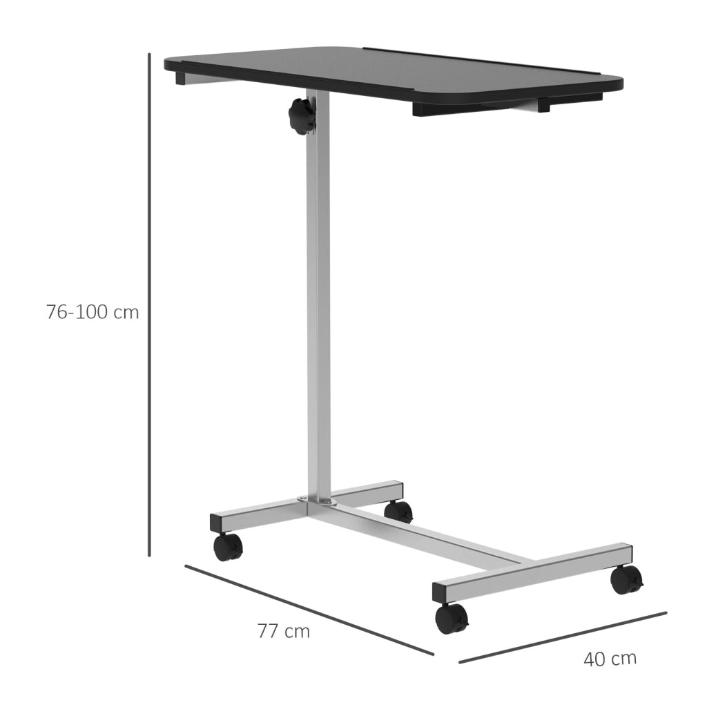 Tavolino con Ruote e Altezza Regolabile ¨C zephmum ¨C Nero e Argento 77x40x76-100 cm