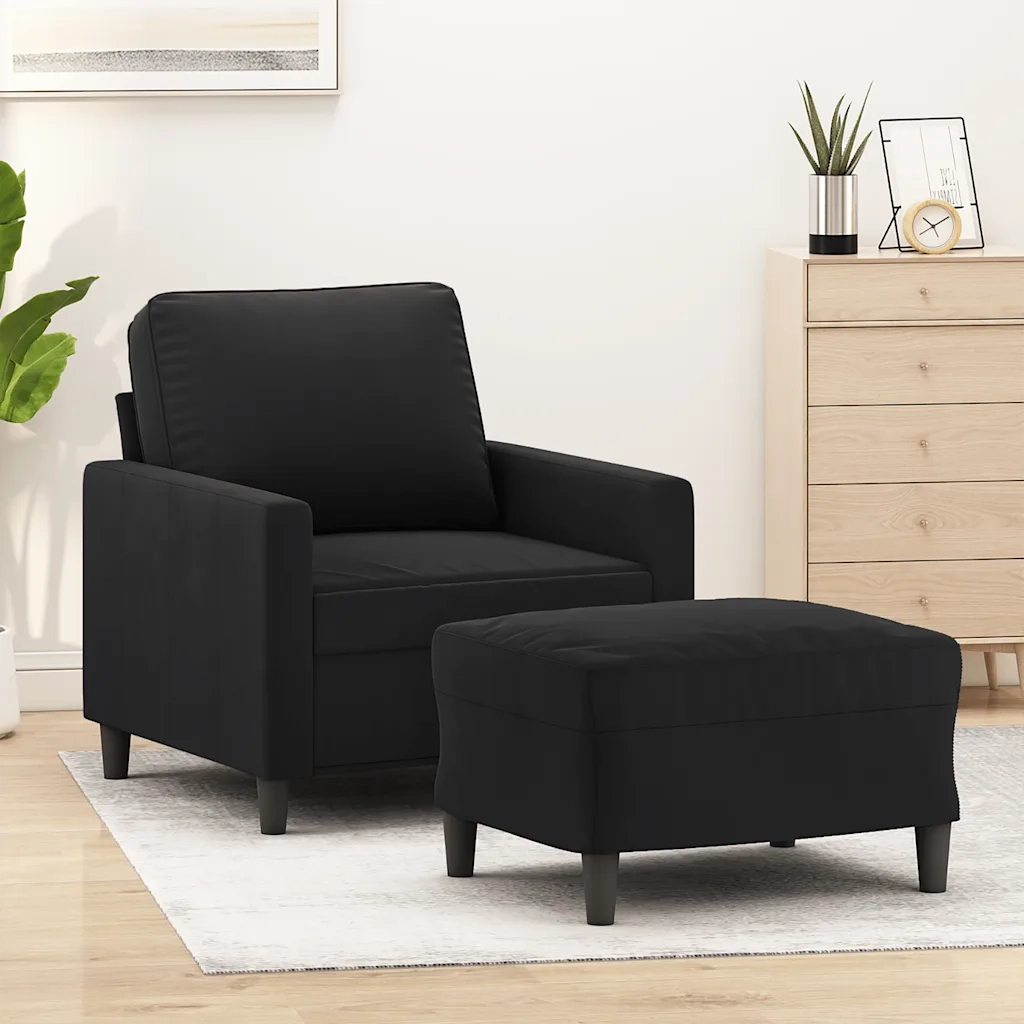 Divano Sedia-Poltrona con Poggiapiedi Nero 60 cm in Velluto 861436