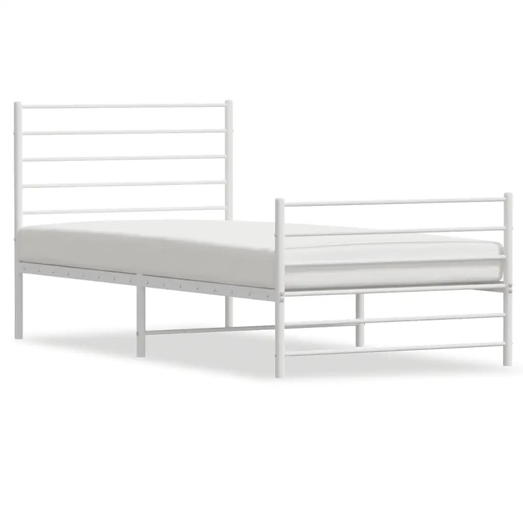 Letto singolo | Letto per adulti | Giroletto con Testiera e Pediera Metallo Bianco 100x190 cm