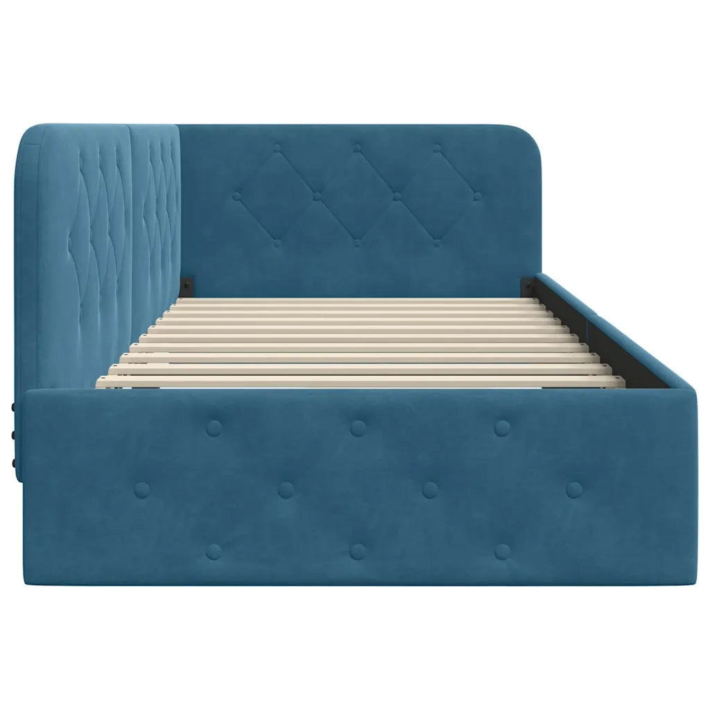 Letto singolo | Letto per adulti | Cornice del letto ad angolo Blu 100 x 200 cm Velluto