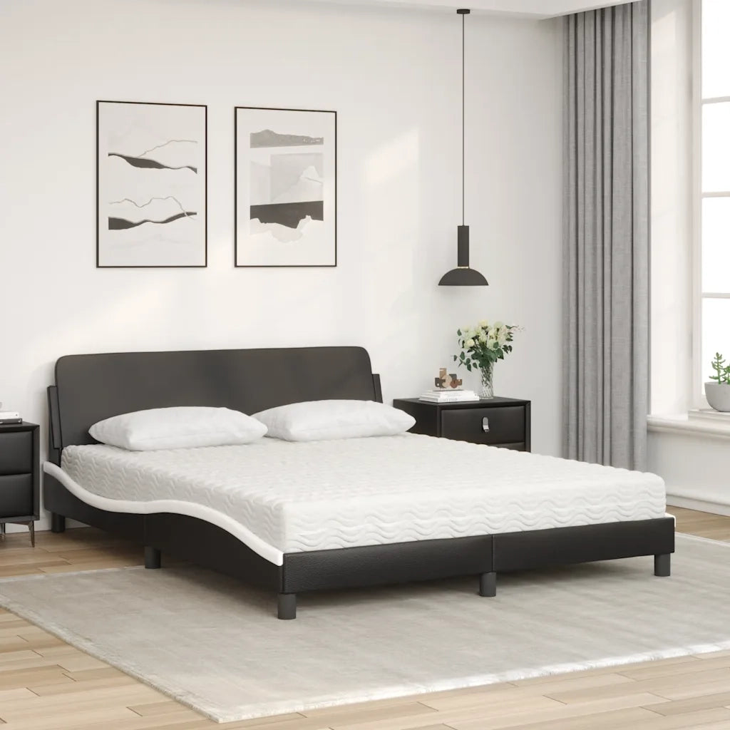 Letto con Materasso Dover Nero e Bianco 160x200cm Similpelle 3208442
