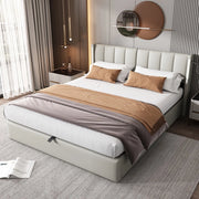 Letto Contenitore Imbottito con LED ¨C MINIMAL ¨C Testiera Regolabile, USB, Idraulico, PU Grigio, 180x200