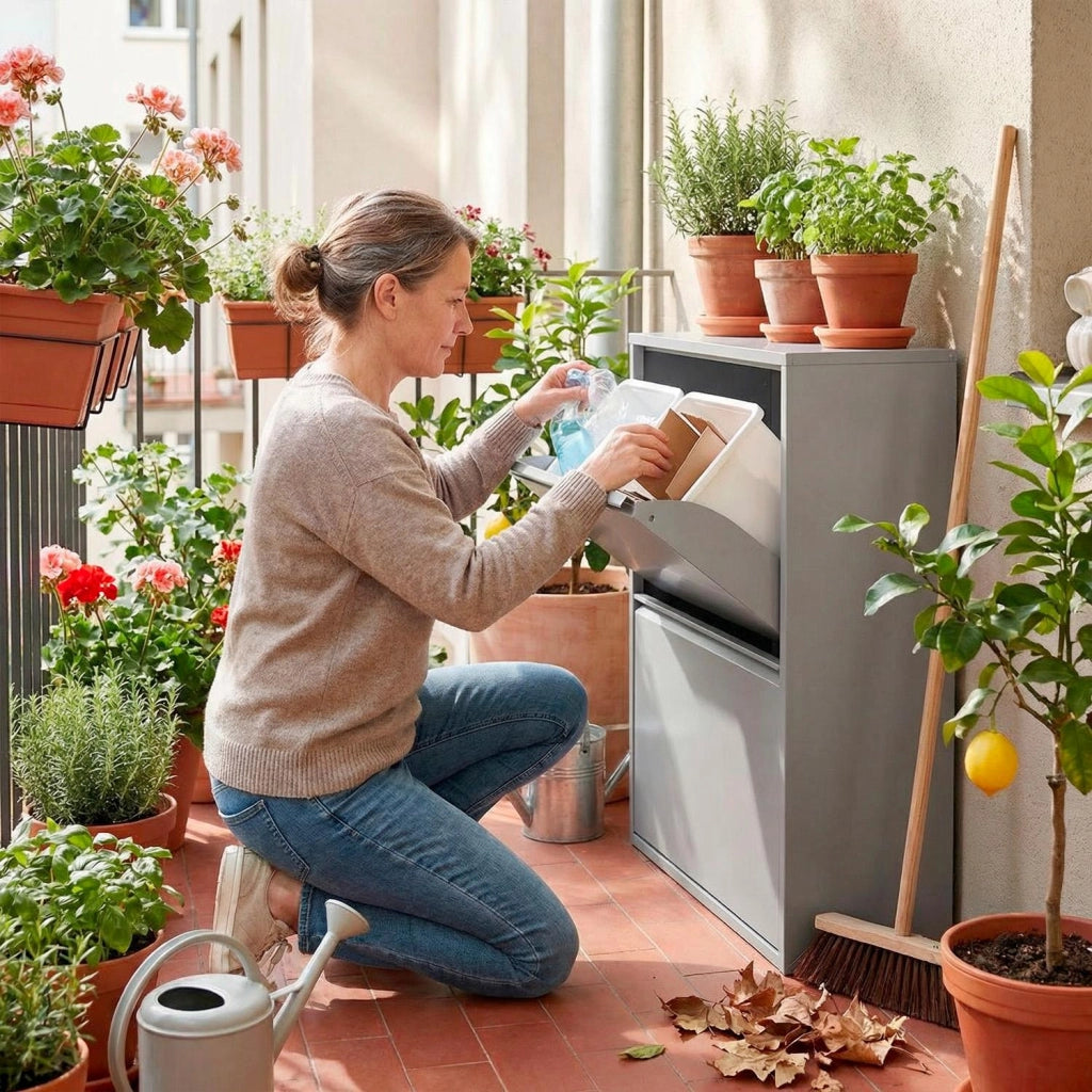 Pattumiera Raccolta Differenziata In Metallo Con 4 Cestini Estraibili E 2 Ante A Ribalta Bidone Cestino Salvaspazio Per Cucina Balcone Lavanderia Moderna 60 x 25 x 92.5 Cm Grigio