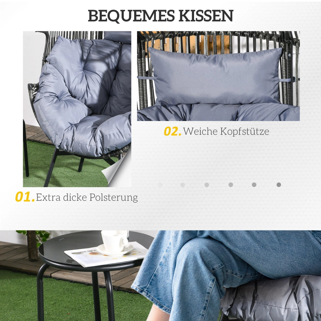 Poltrona Giardino in Rattan ¨C Minimal ¨C Grigio, 89x75x143 cm